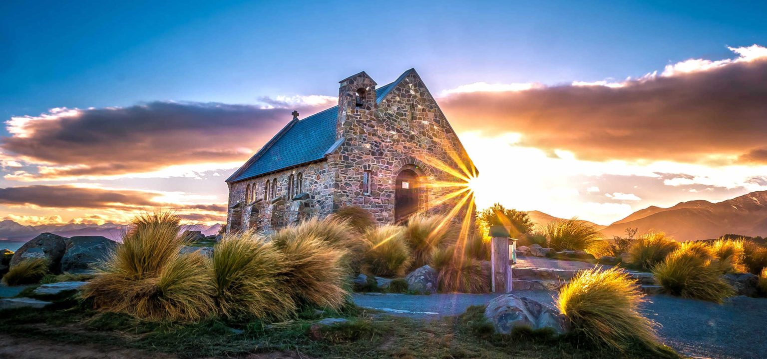 Sunrise at Church of the Good Shepherd, Lake Tekapo, South Island, New Zealand