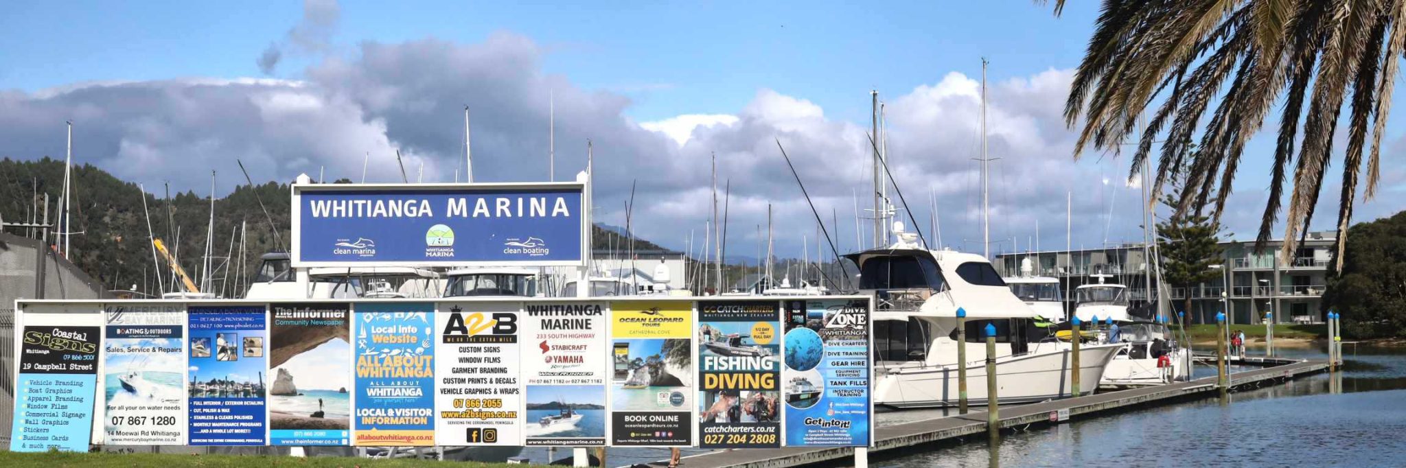 Whitianga marina public billboard, North Island, Coromandel, New Zealand
