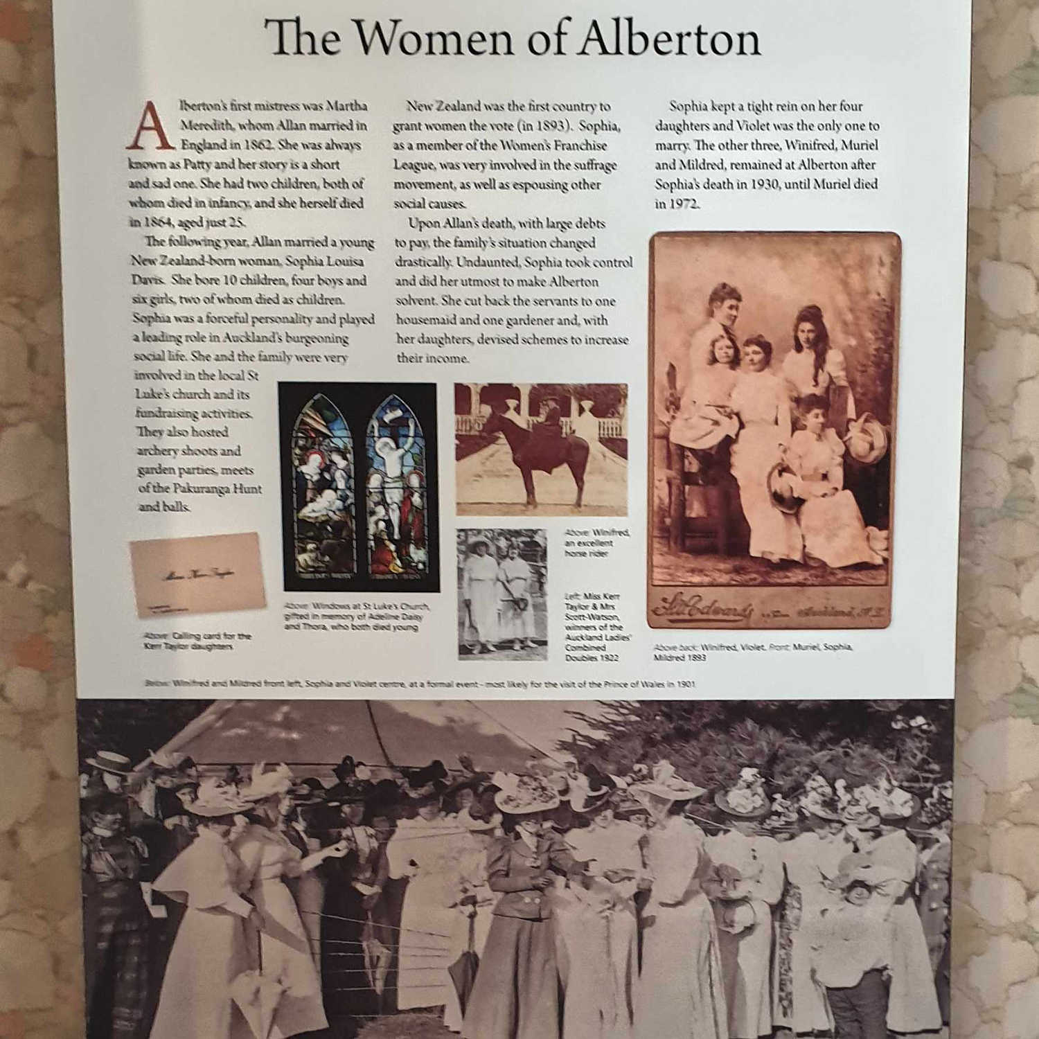 Alberton Farmhouse women of Alberton information plaque, Auckland, New Zealand