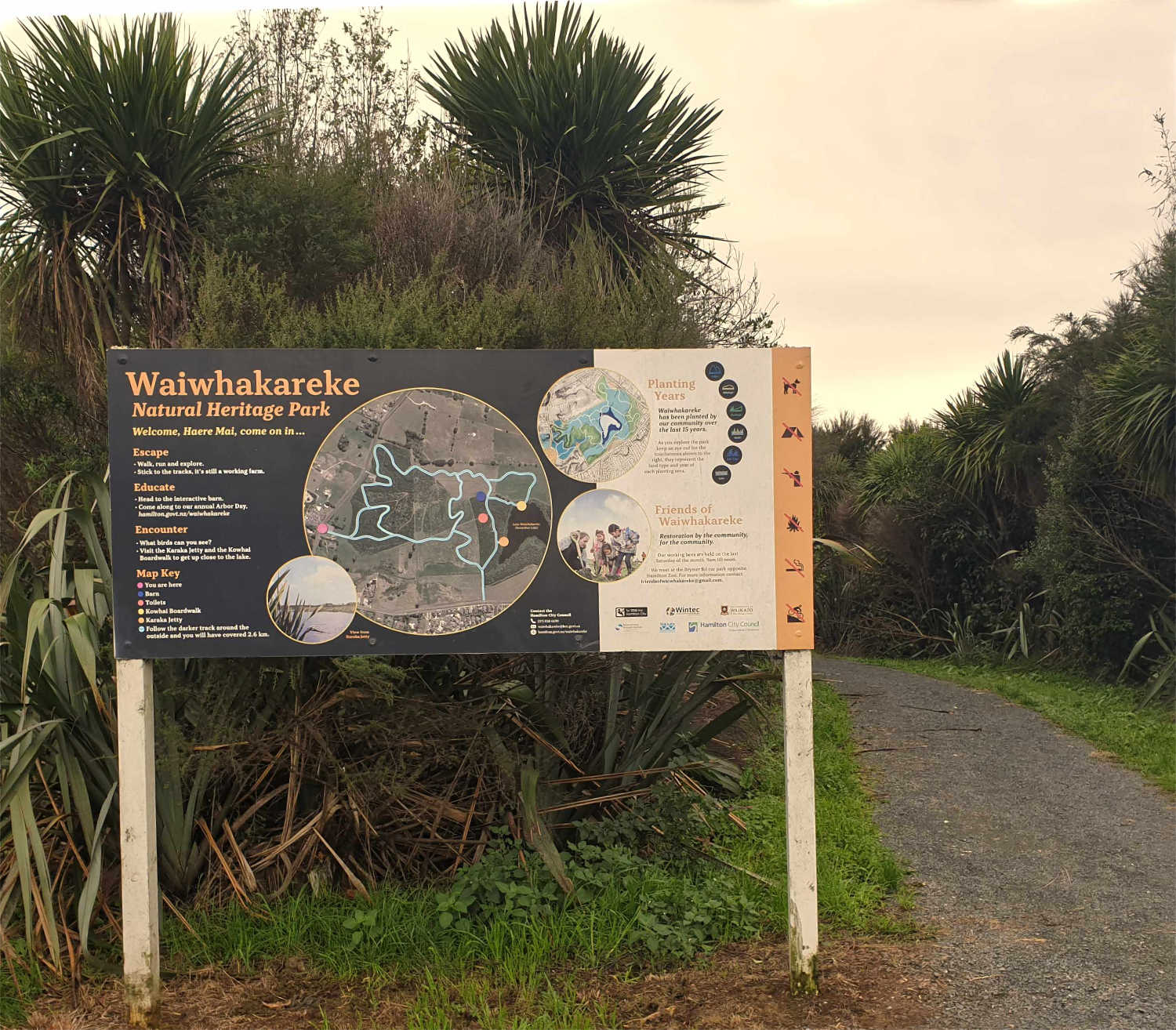 Waiwhakareke wetland entrance, Waikato, New Zealand