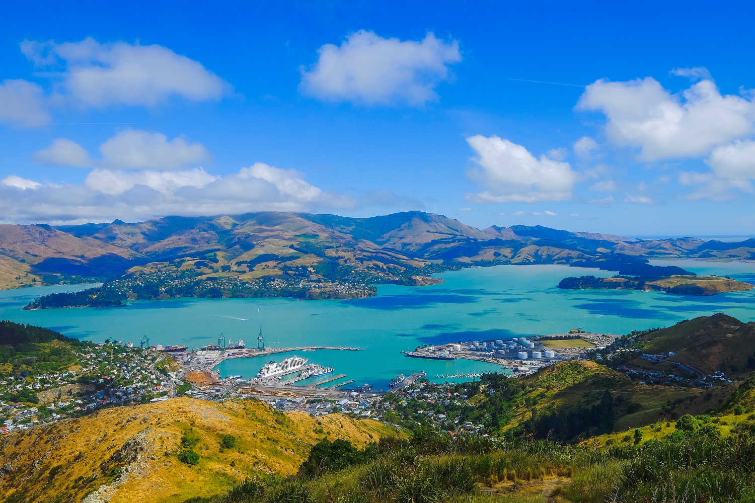 Beautiful view of Lyttelton Port and Harbour, New Zealand