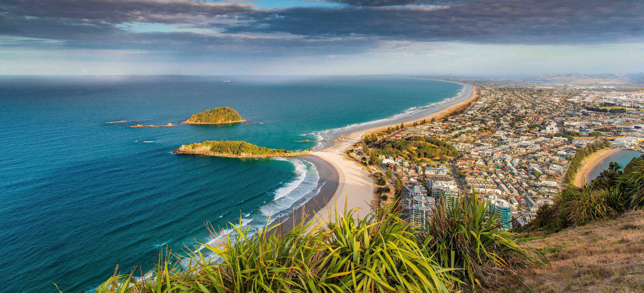 Pilot Bay Beach, a view of Taurunga from the Summit of Mount Maunganui, New Zealand