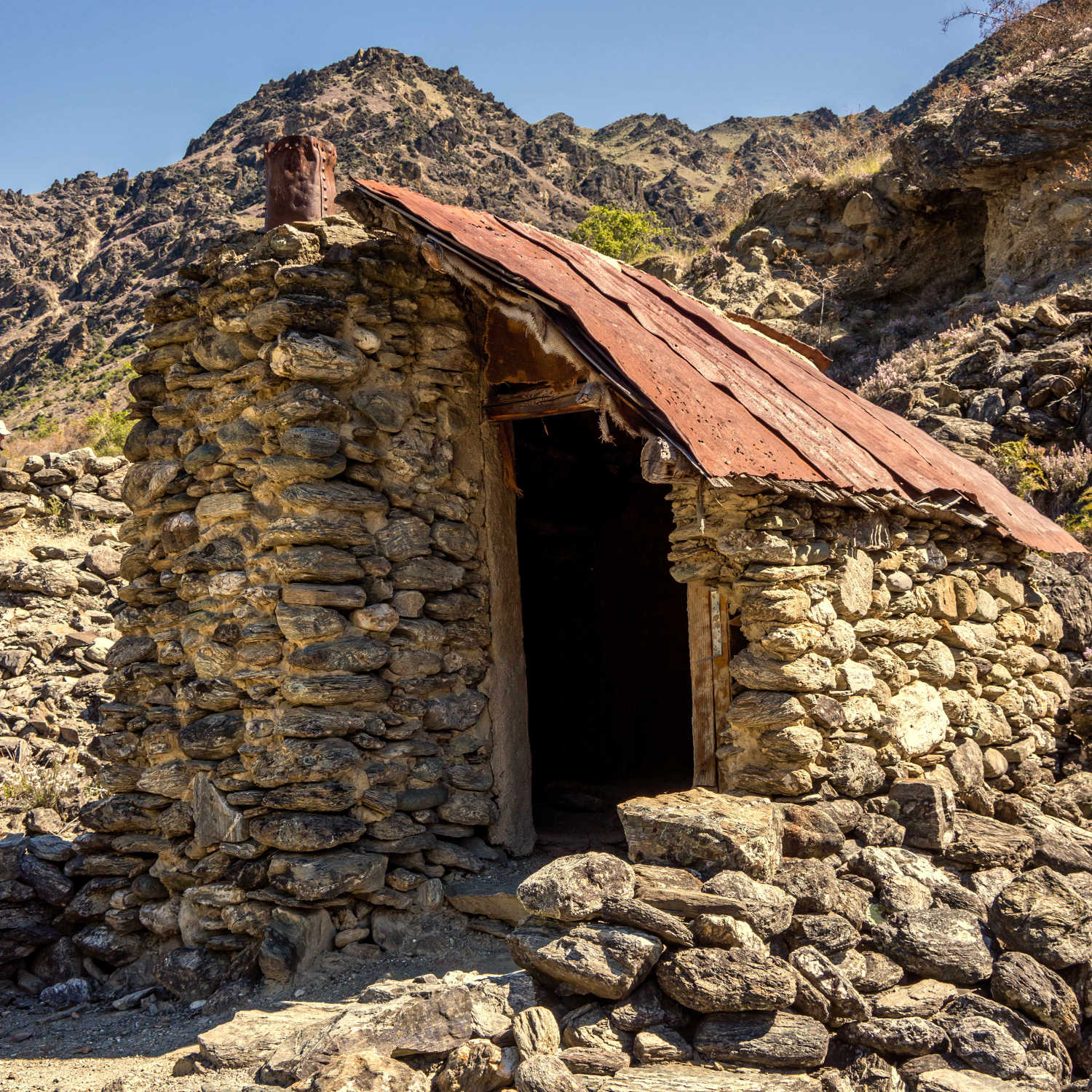 19th century abandoned miners stone cottage Otago Gold Fields