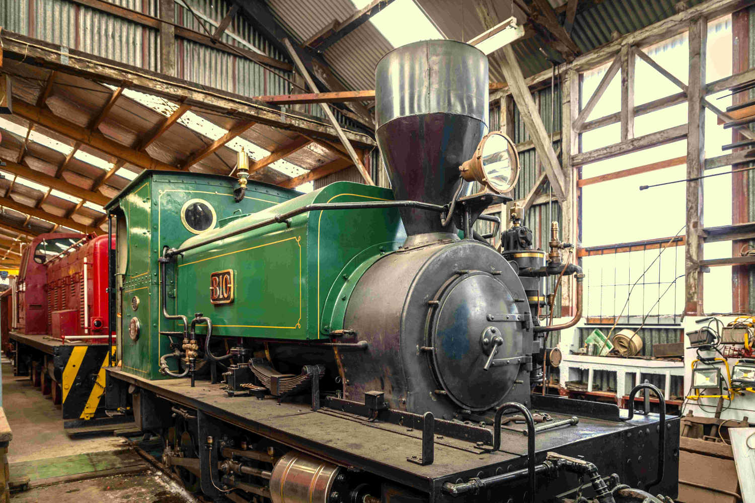 B10 Steam Loco 1924 in the workshops of the Oamaru Steam and Rail Restoration Society, Otago, New Zealand