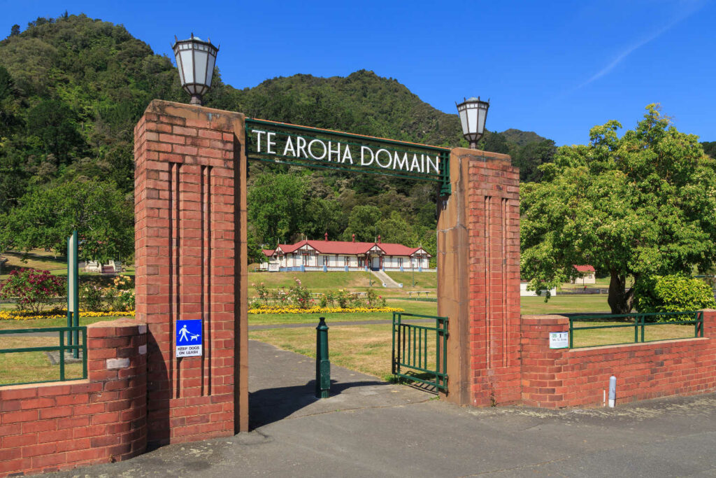 Entrance to the Te Aroha Domain park, Te Aroha, New Zealand