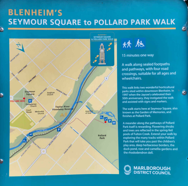 Walks Blenheim, Marlborough well sign posted directions throughout the town precinct, NZ