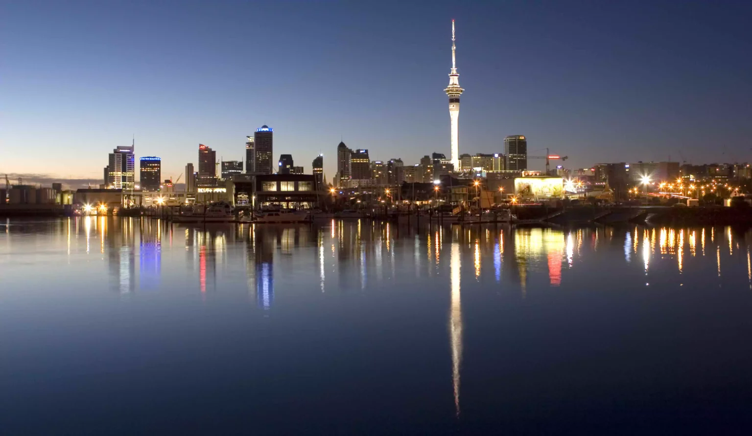 Auckland city skyline at night, New Zealand