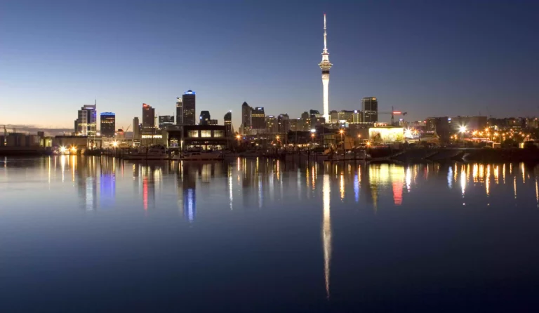 Auckland city skyline at night, New Zealand