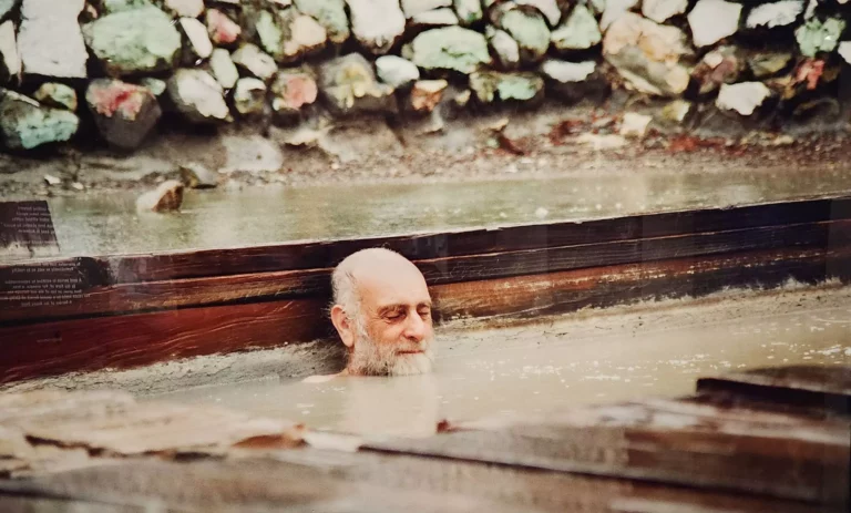 Hundertwasser_s famous photo of the artist at rest in Ngawha hot spring pools Whangarei Northland NZ