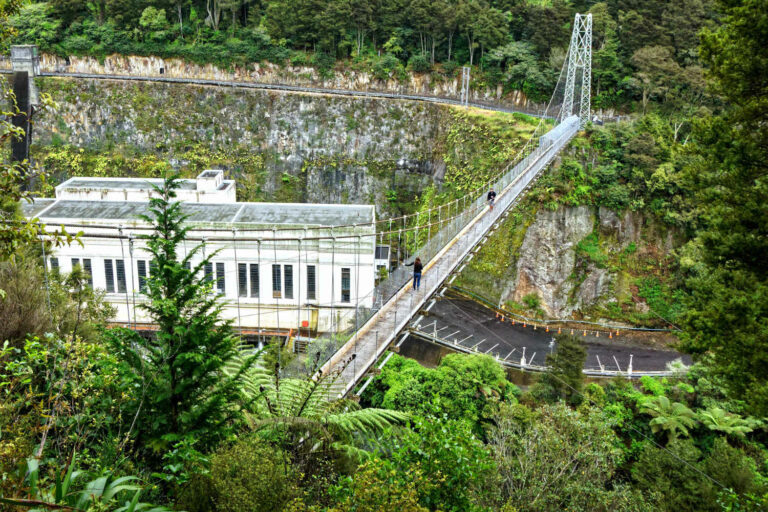Arapuni Hydroelectric Power Station and Arapuni suspension bridge, cycle and walk bridge Waikato NZ
