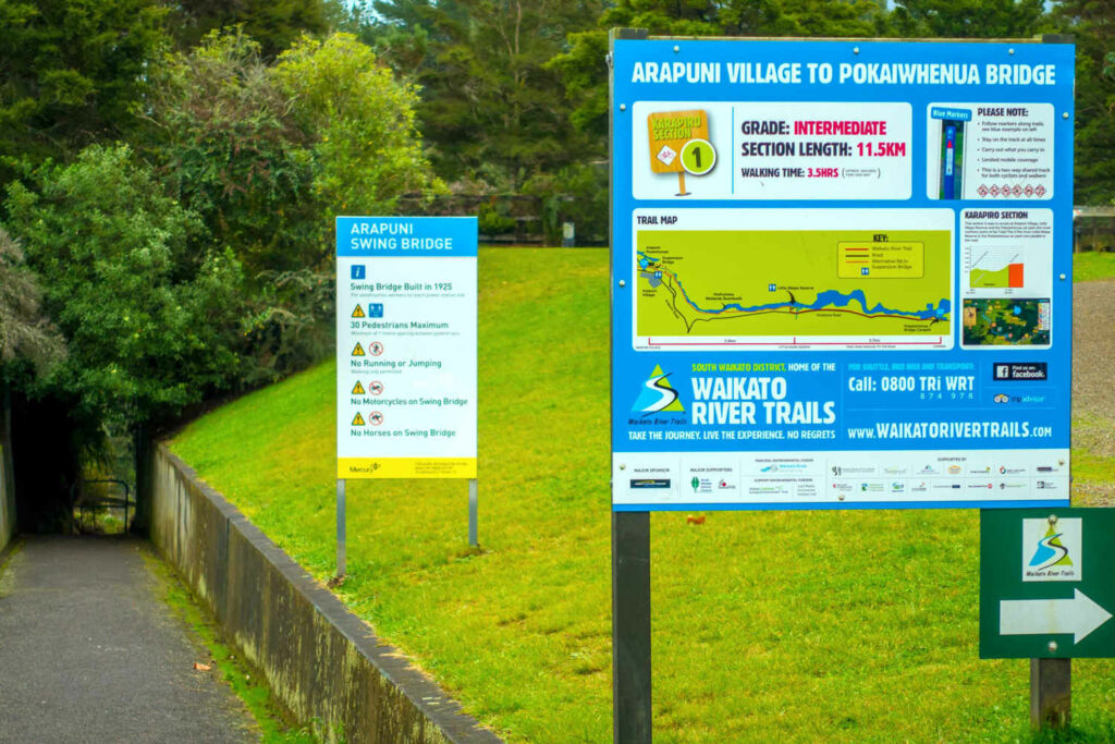 Arapuni suspension bridge information signage, Waikato North Island New Zealand