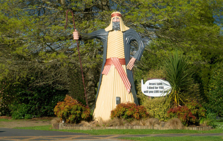 Huge statue of Moses near road in Tirau, New Zealand